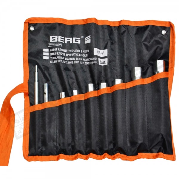 Tubular wrench set, 9 pcs. (6-22mm) with collar in case, Berg (49-344) - 1