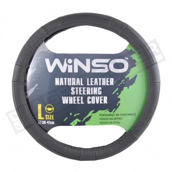 Black leather steering wheel cover, size L 39-41 - 1