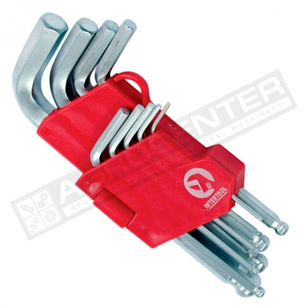 Set of L-shaped keys, hex. with ball tip 9 units, 1.5-10 mm INTERTOOL (HT-0605) - 1