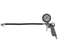 Guns for inflating tires with a pressure gauge
