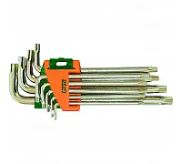 Set of L-shaped keys TORX T10-T50mm 9pcs CrV (medium with a hole) Grad (4022285)