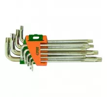 Set of L-shaped keys TORX T10-T50mm 9pcs CrV (medium with a hole) Grad (4022285)