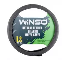 Leather steering wheel cover WINSO black, size L 39-41