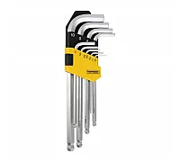 Набор Г-образных шестигранных ключей с шаром 1,5-10mm 9шт Extra Long CR-V TopMaster (390121)