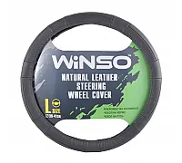 Black leather steering wheel cover, size L 39-41