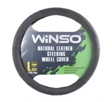 Black leather steering wheel cover, size L 39-41