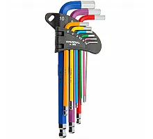 Set of L-shaped hex keys Extra Long 1.5-10mm ( 9pcs ) colored Cr-V Mundial (0353.090)