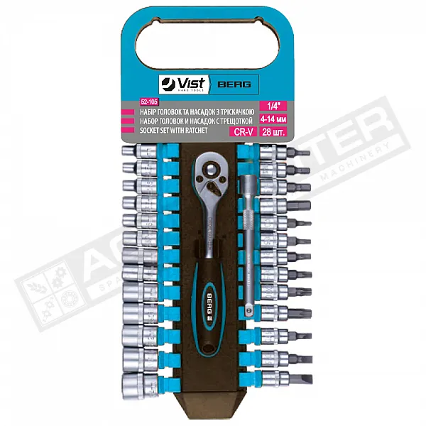 Socket set with a ratchet 1/4" (4-14mm), Cr-V, 28 pcs BERG (52-105) - 1