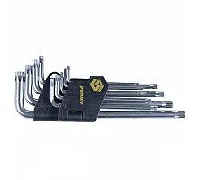Набір Г-подібних ключів TORX T10-T50mm 9шт CrV довгі з отвором (4022231)