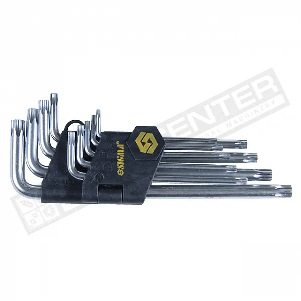 Набір Г-подібних ключів TORX T10-T50mm 9шт CrV довгі з отвором (4022231) - 1