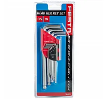 Set of inch hex key 1/16 - 3/8" (9pcs) elongated, with a ball, CrV, FESTA