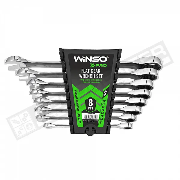 Набор ключей комбинированных WINSO PRO с трещоткой CR-V, 8шт (8-19мм) 900208 - 1