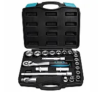 Socket set 1/2" (10-32 mm), Cr-V, 22 pieces in BERG case (52-109)