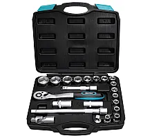 Socket set 1/2" (10-32 mm), Cr-V, 22 pieces in BERG case (52-109)