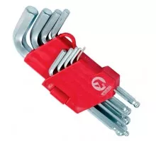 Set of L-shaped keys, hex. with ball tip 9 units, 1.5-10 mm INTERTOOL (HT-0605)